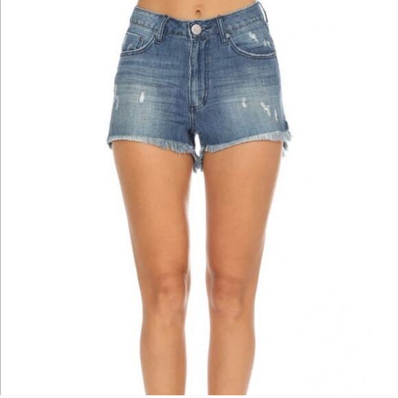 One x One Teaspoon High Waist Bonita Raw Hem Distressed Jean Shorts Sz 24 - Picture 1 of 13
